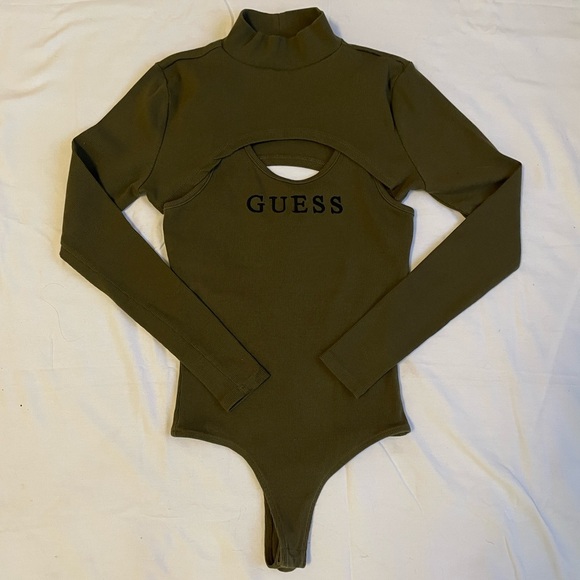 Guess Olive Green Ribbed Bodysuit and Crop Top Set - Picture 6 of 14